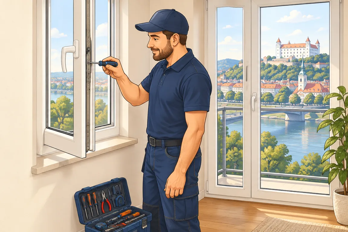 Servisný technik pri nastavovaní plastového okna
